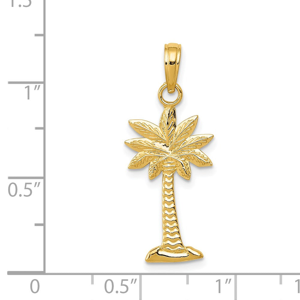 14K Gold Polished and Textured 2-D Palmetto Palm Tree Pendant