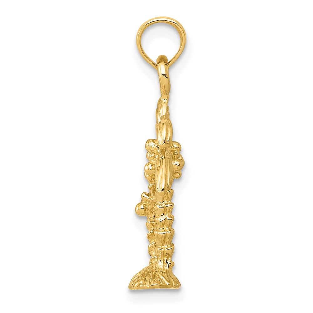 14K Gold Polished / Textured Double Palm Trees Pendant