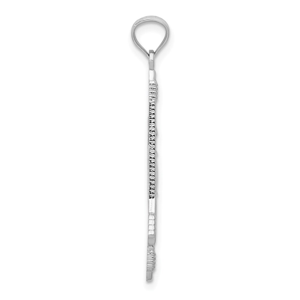 14k White Gold Polished and Textured Bow and Arrow Pendant