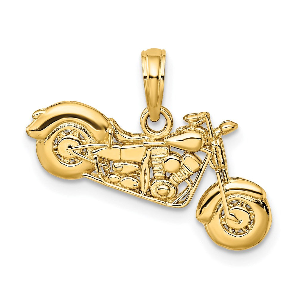 14K Gold Polished / Textured 3-D Motorcycle Pendant