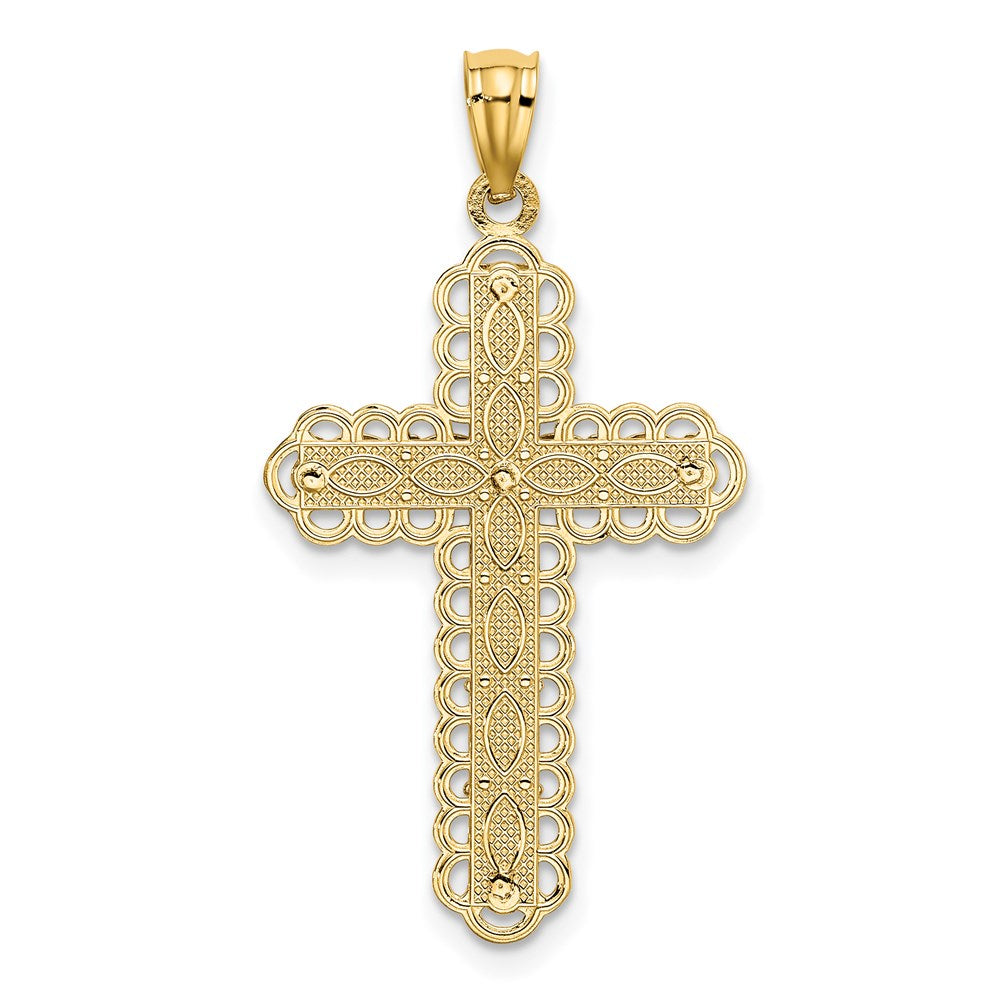 14K Two-tone Gold Polished 2 Level Cross Pendant