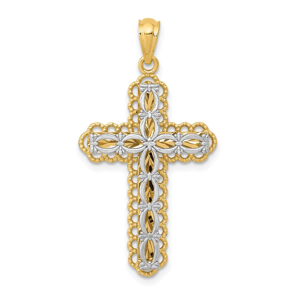 14K Two-tone Gold Polished 2 Level Cross Pendant
