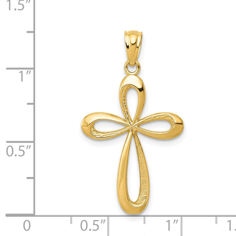 14k Gold Polished Ribbon Cross Pendant