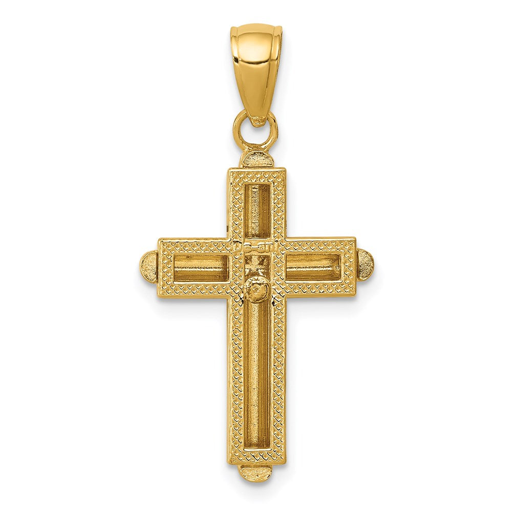 14K Gold Polished Beveled Stick Cross W/Frame Pendant