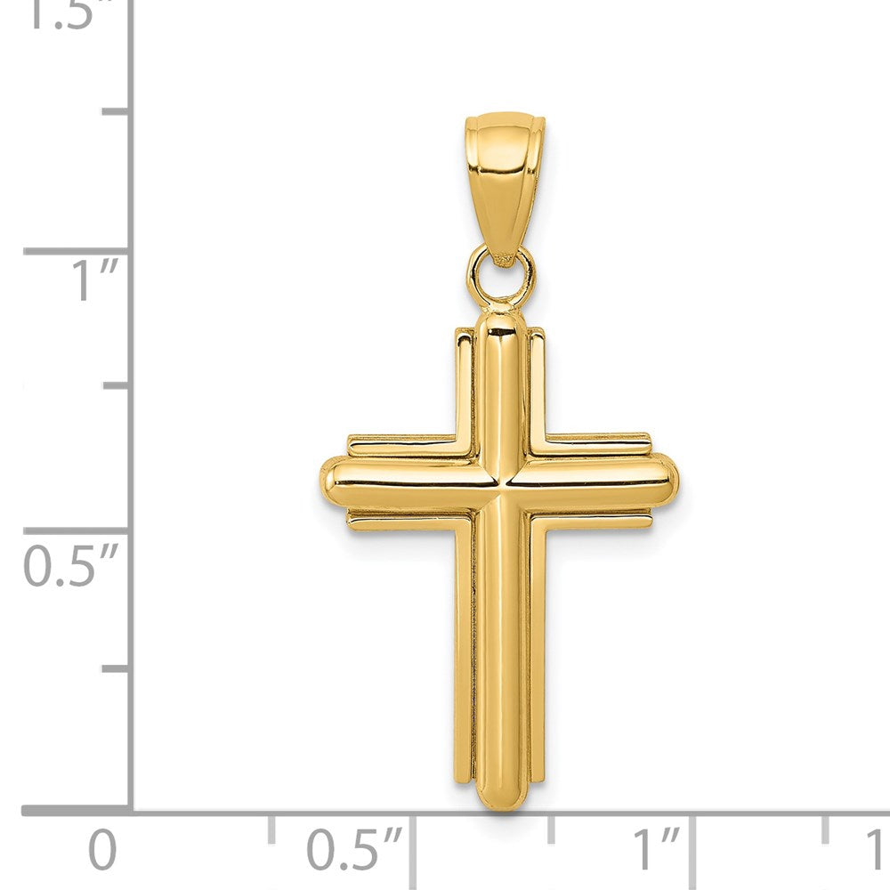 14K Gold Polished Beveled Stick Cross W/Frame Pendant