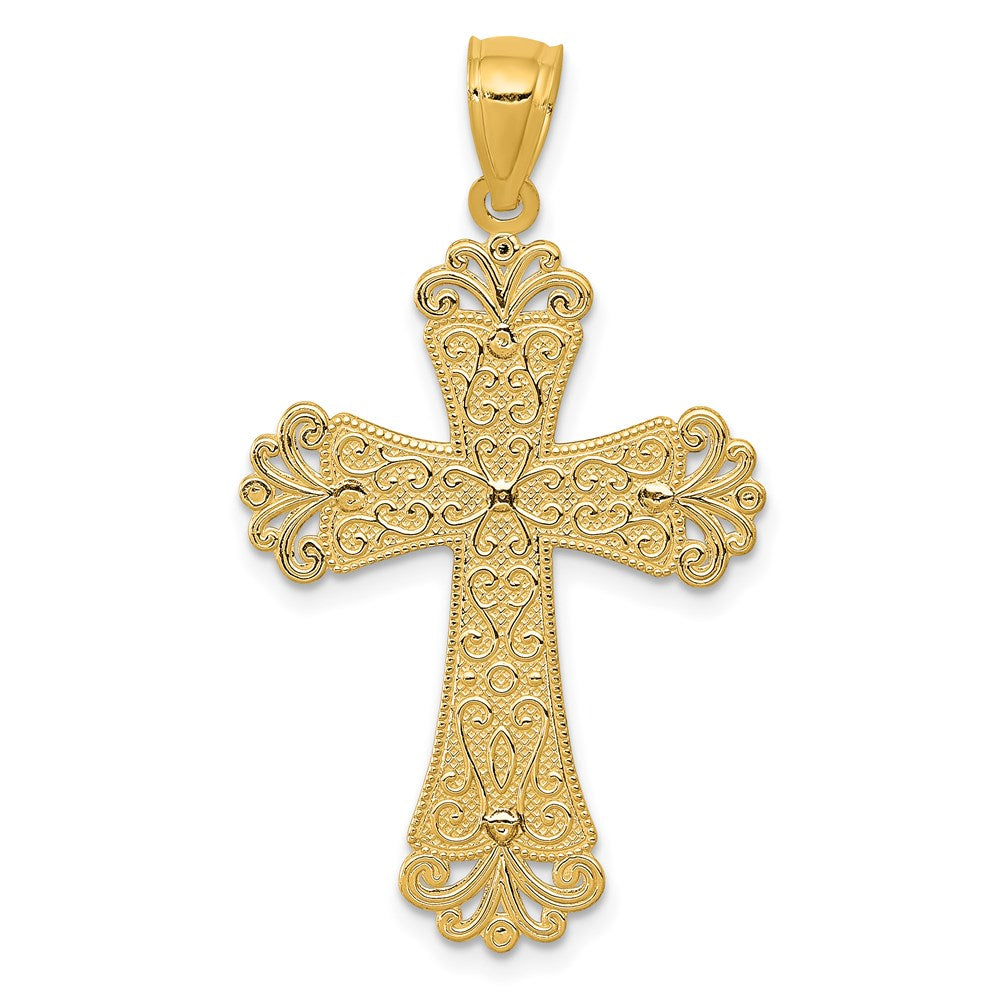 14K Two-tone Polished 2 Level Budded Cross Pendant
