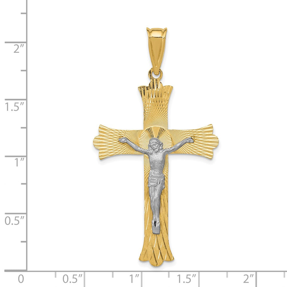 14k Two-Tone Polished Satin D/C Crucifix Cross Pendant