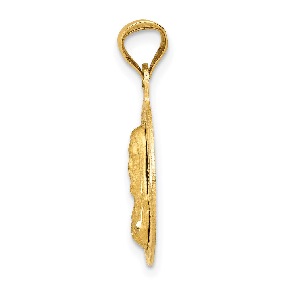 14K Polished D/C Sagrado Corazon Circle Pendant