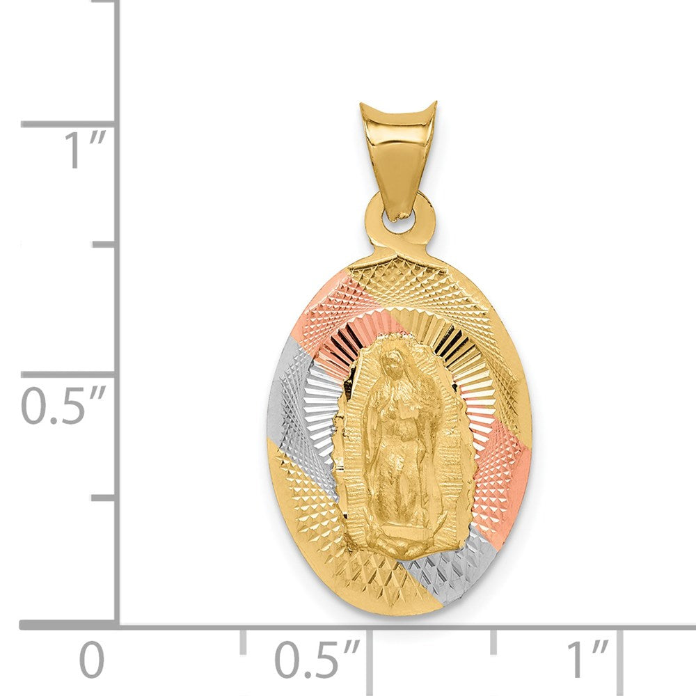 14K w/Rhodium D/C Lady Of Guadalupe Oval Pendant