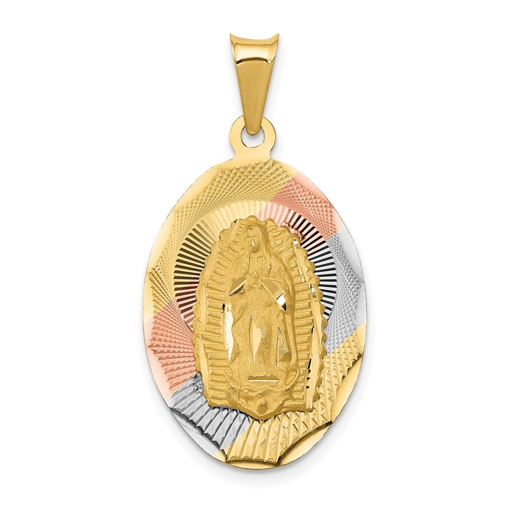 14K w/Rhodium D/C Lady Of Guadalupe Oval Pendant