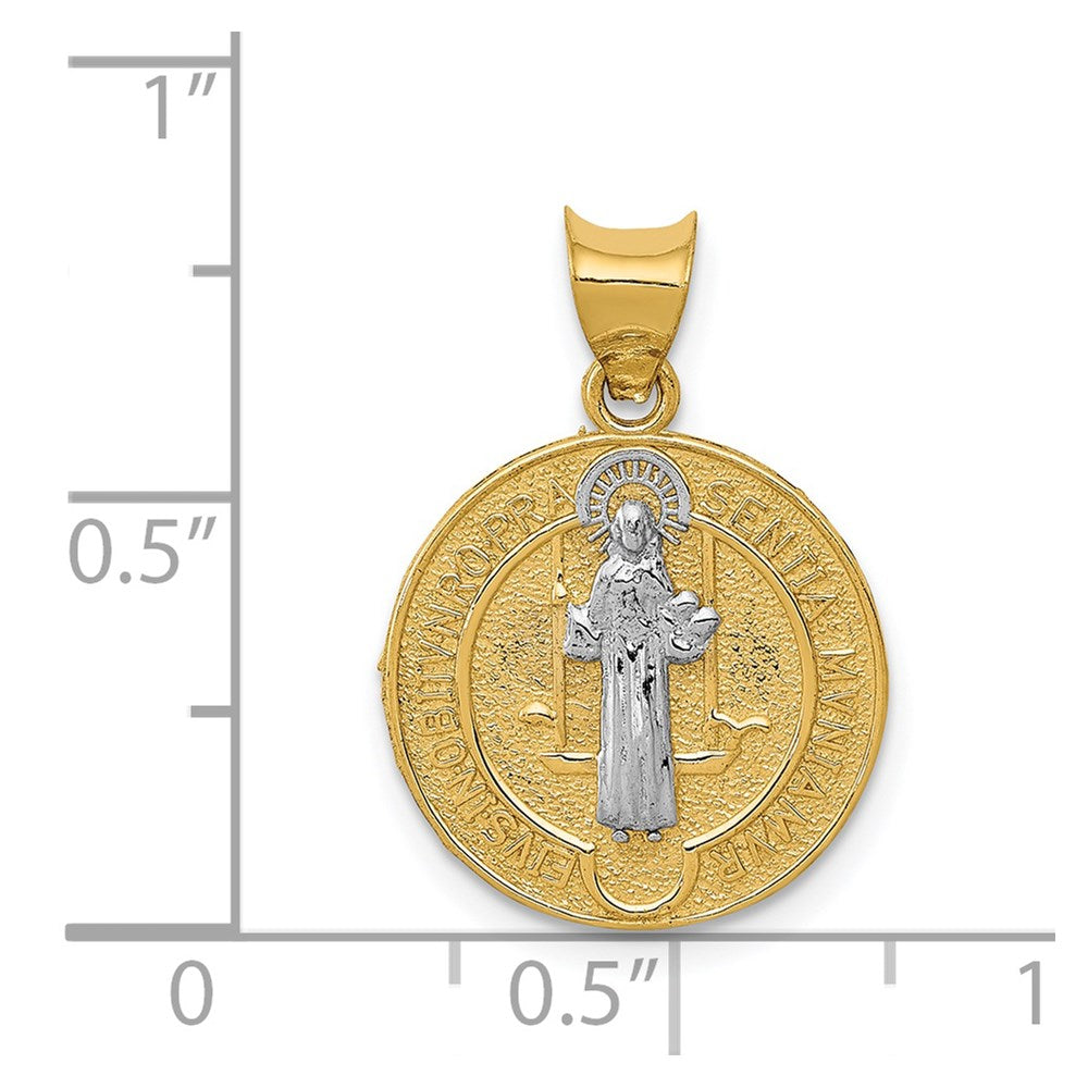 14k With Rhodium Circle St. Benedict Medal Pendant