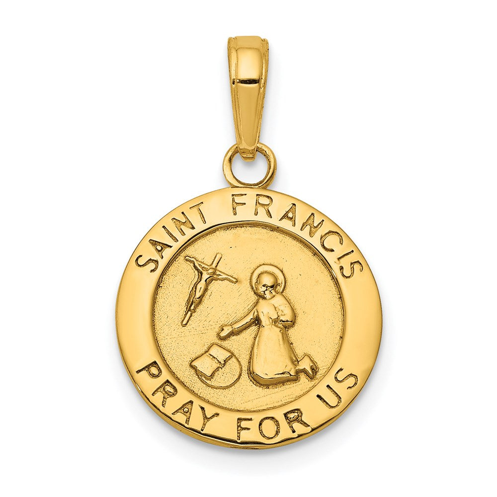 14K Gold Satin And Polished Saint Francis Medal Pendant