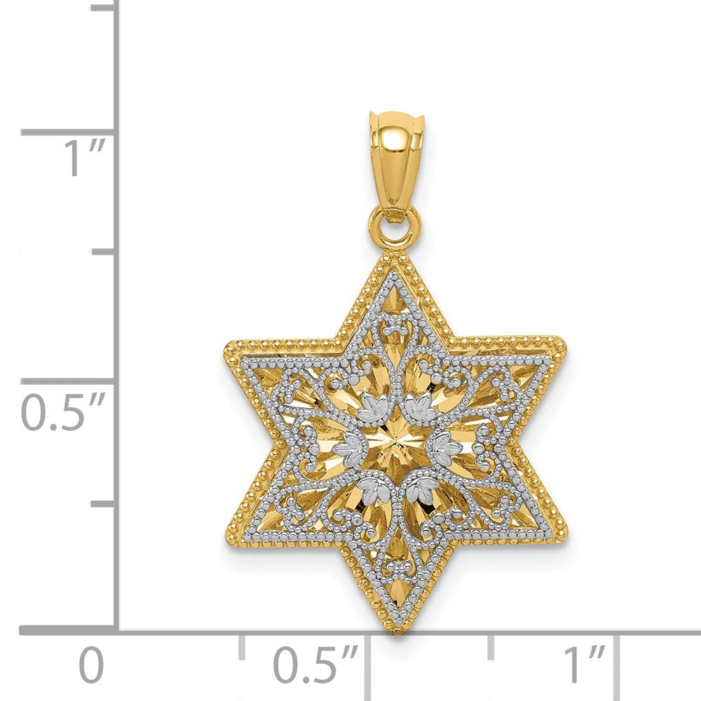 14K Two-Tone Polished Reversible Filigree Star Of David Pendant