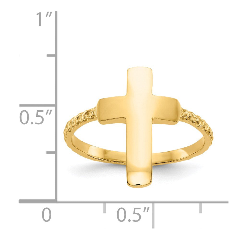 14k Polished Textured Cross Ring