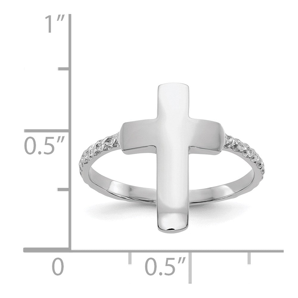 14k White Gold Polished Textured Cross Ring
