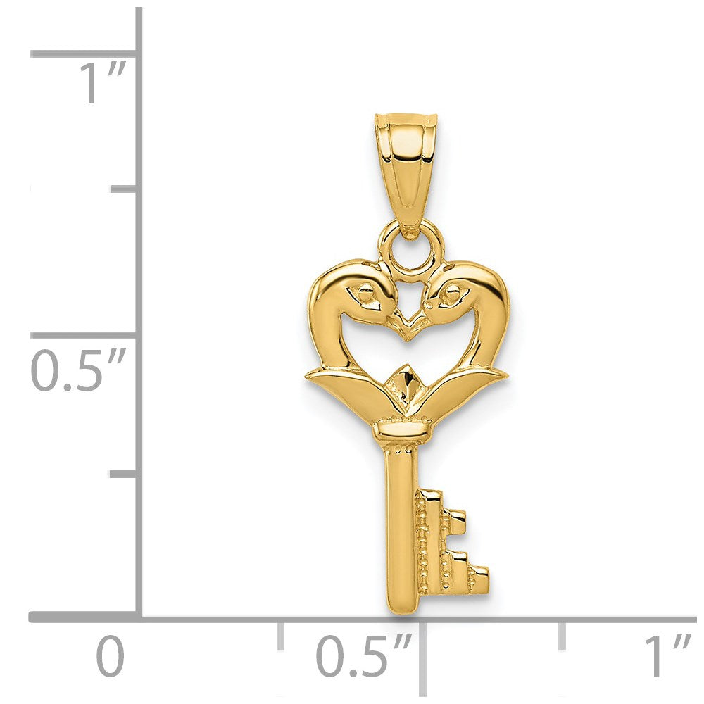 14K Polished Swans Heart Key Charm