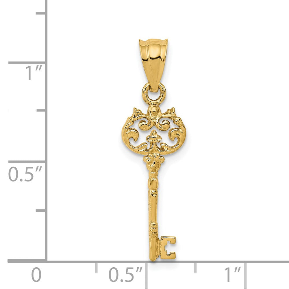 14K Polished Filigree Key Charm