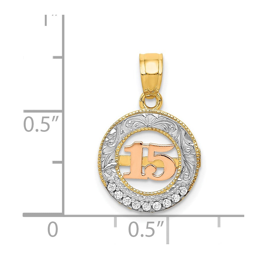 14k Two-tone w/White Rhodium CZ 15 Pendant