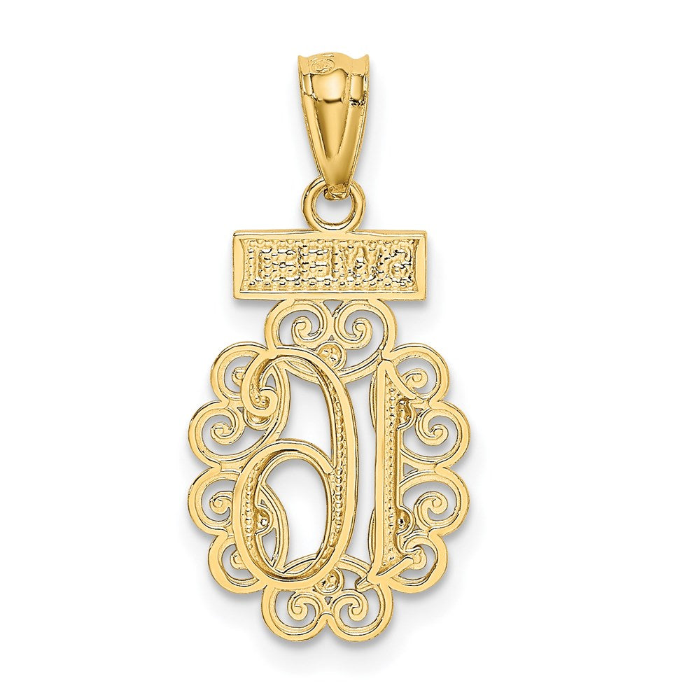 14k w/Rhodium SWEET 16 w/Filigree Pendant