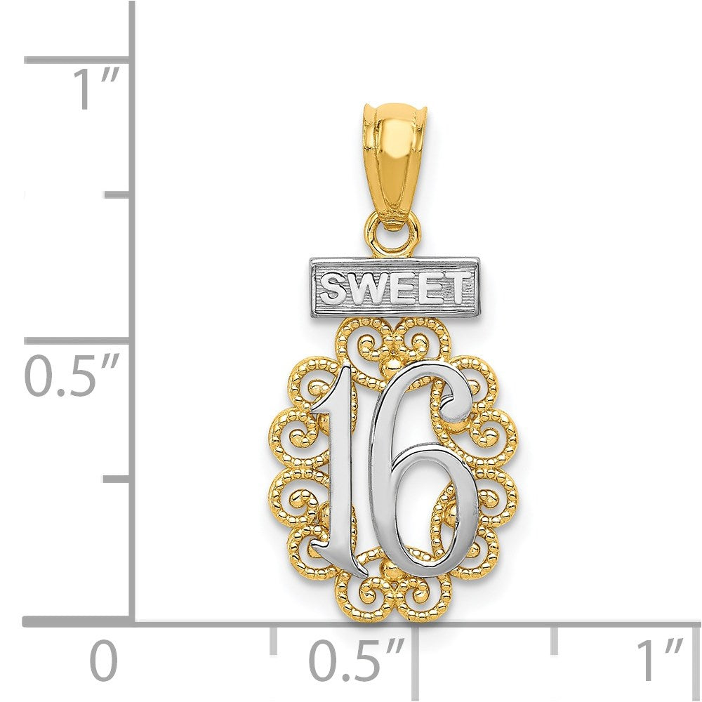 14k w/Rhodium SWEET 16 w/Filigree Pendant