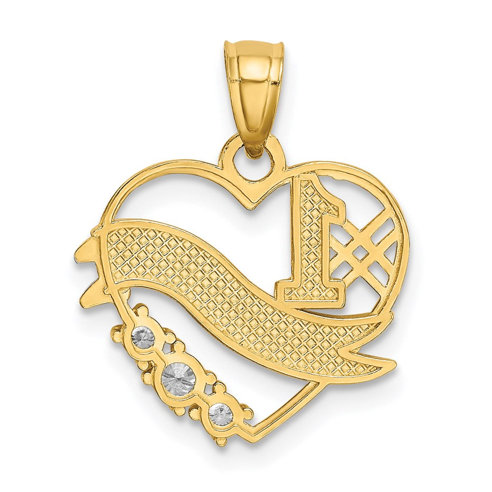 14k w/Rhodium CZ #1 DAUGHTER Heart Pendant