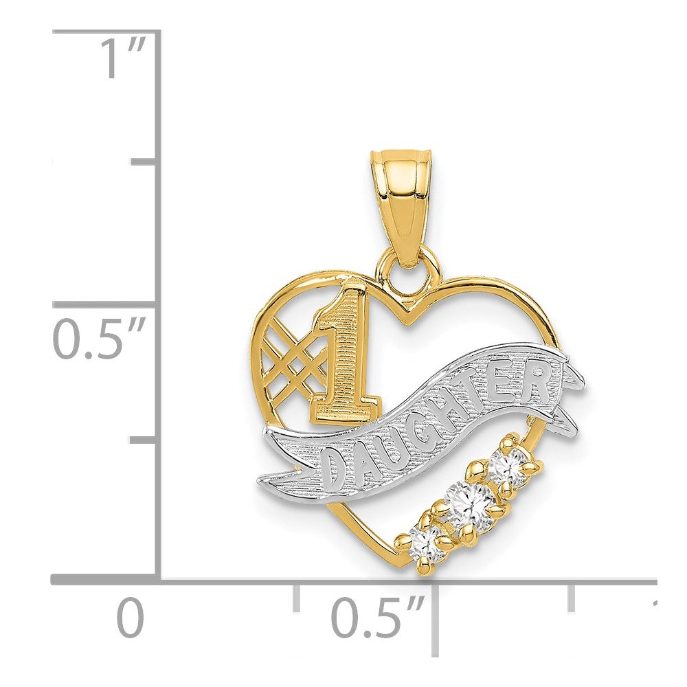 14k w/Rhodium CZ #1 DAUGHTER Heart Pendant