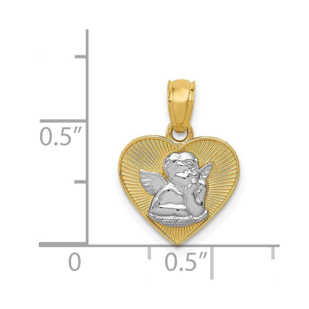 14k w/Rhodium Polished Guardian Angel in Heart Pendant
