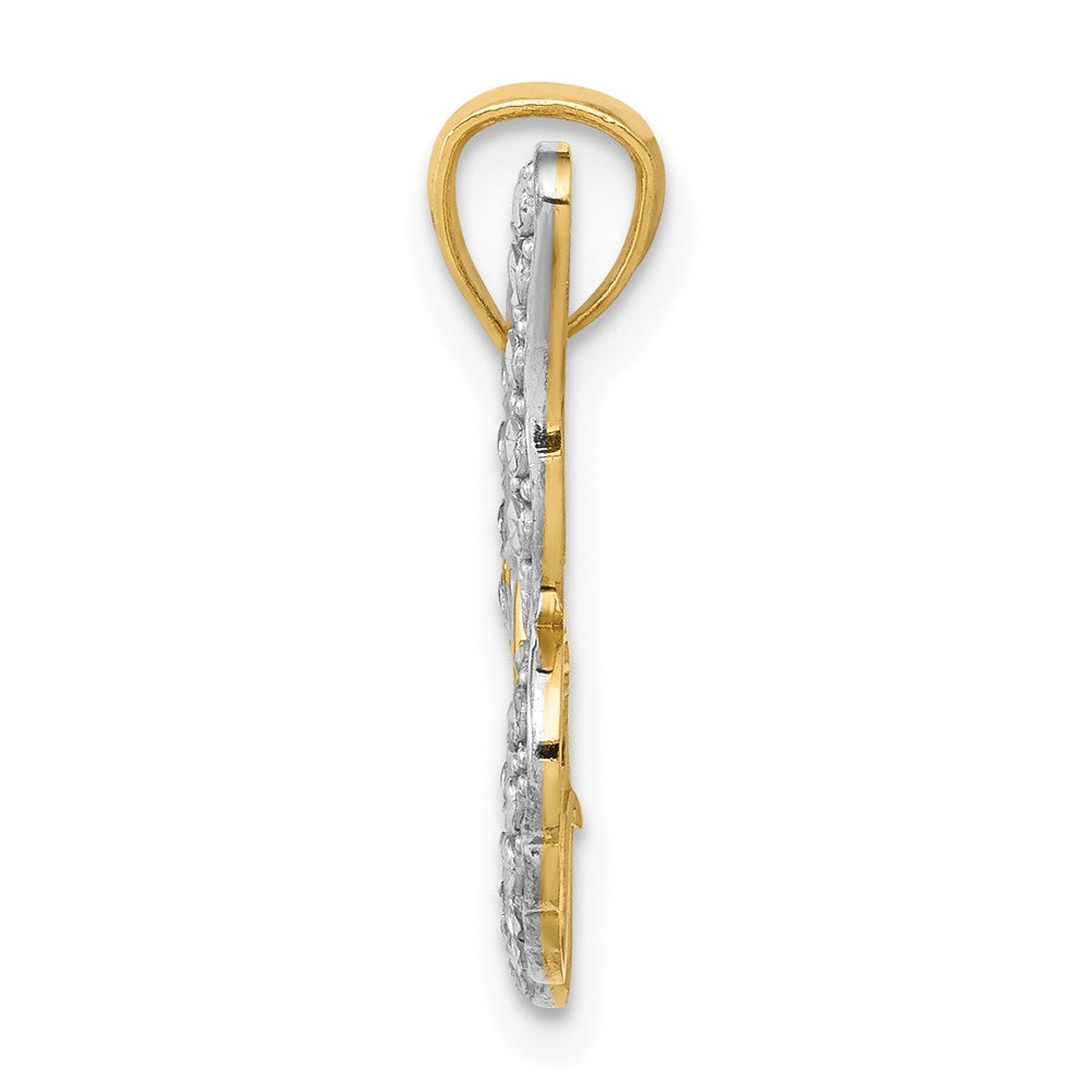 14k w/ Rhodium Diamond-cut Polished Open Butterfly Pendant