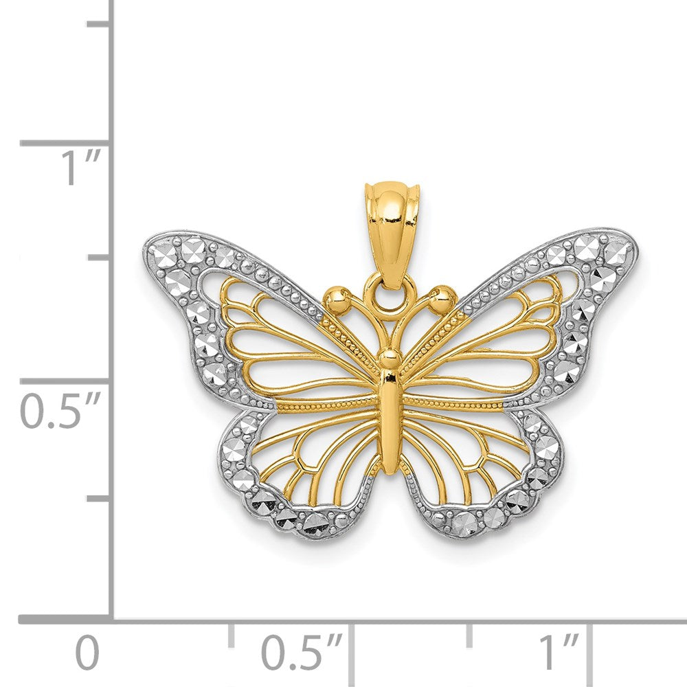 14k w/ Rhodium Diamond-cut Polished Open Butterfly Pendant
