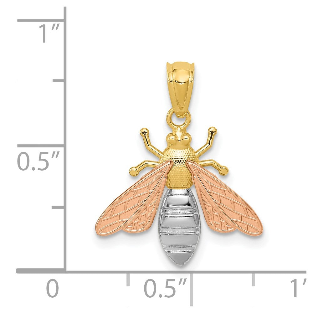 14k Two-tone w/White Rhodium Polished Bee Pendant