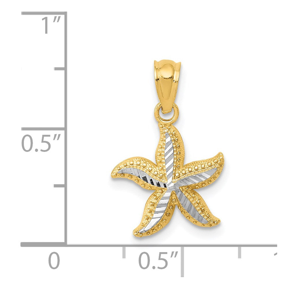 14k with White Rhodium Diamond-cut Starfish Pendant