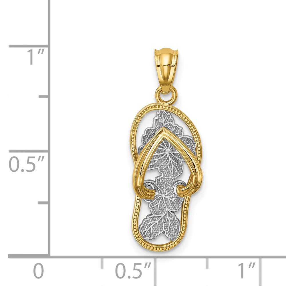 14k w/Rhodium Polished Floral Flip Flop Pendant