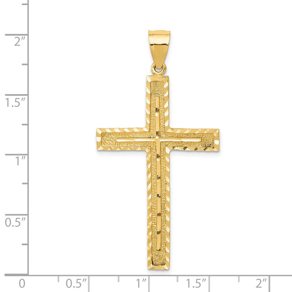 14k Polished and Textured Diamond-cut Latin Cross Pendant