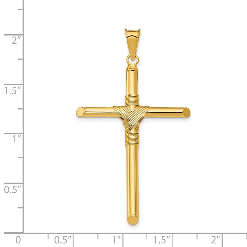 14K Polished w/Center Wrap Tube Cross Pendant