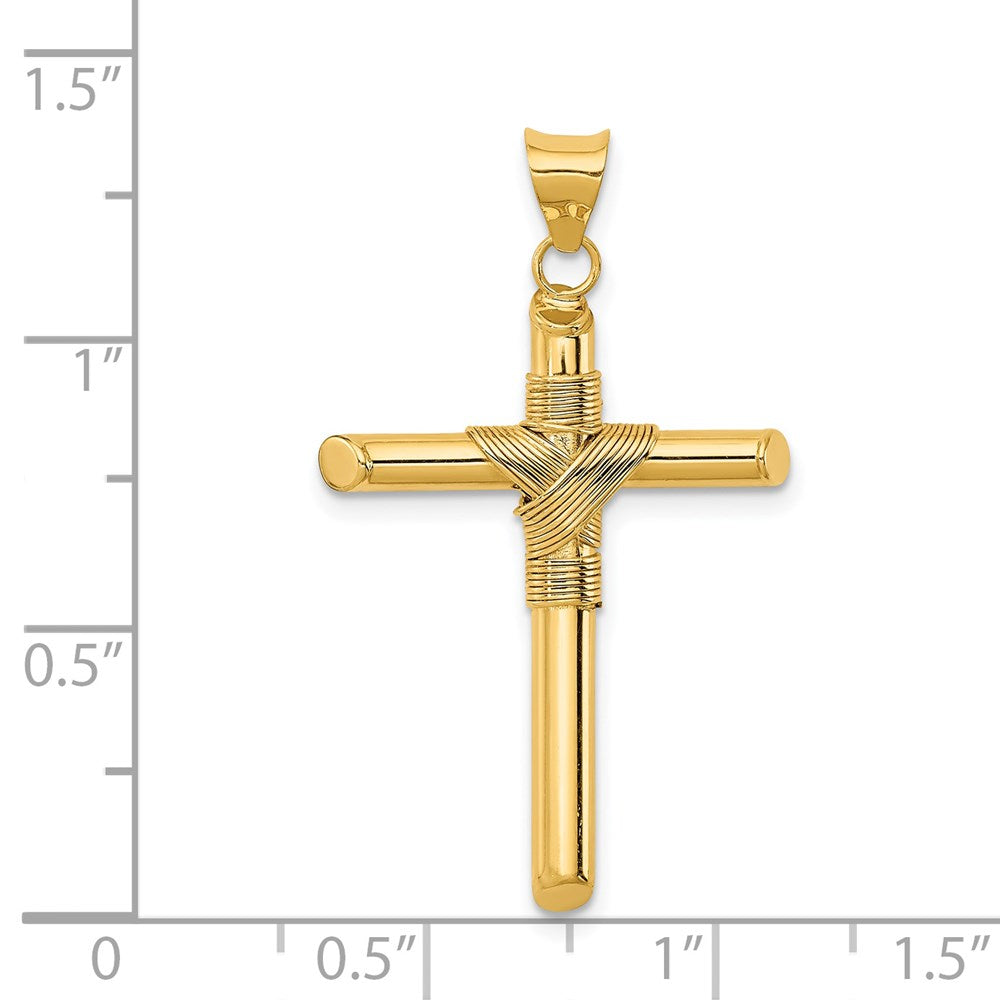 14K Polished w/Center Wrap Tube Cross Pendant