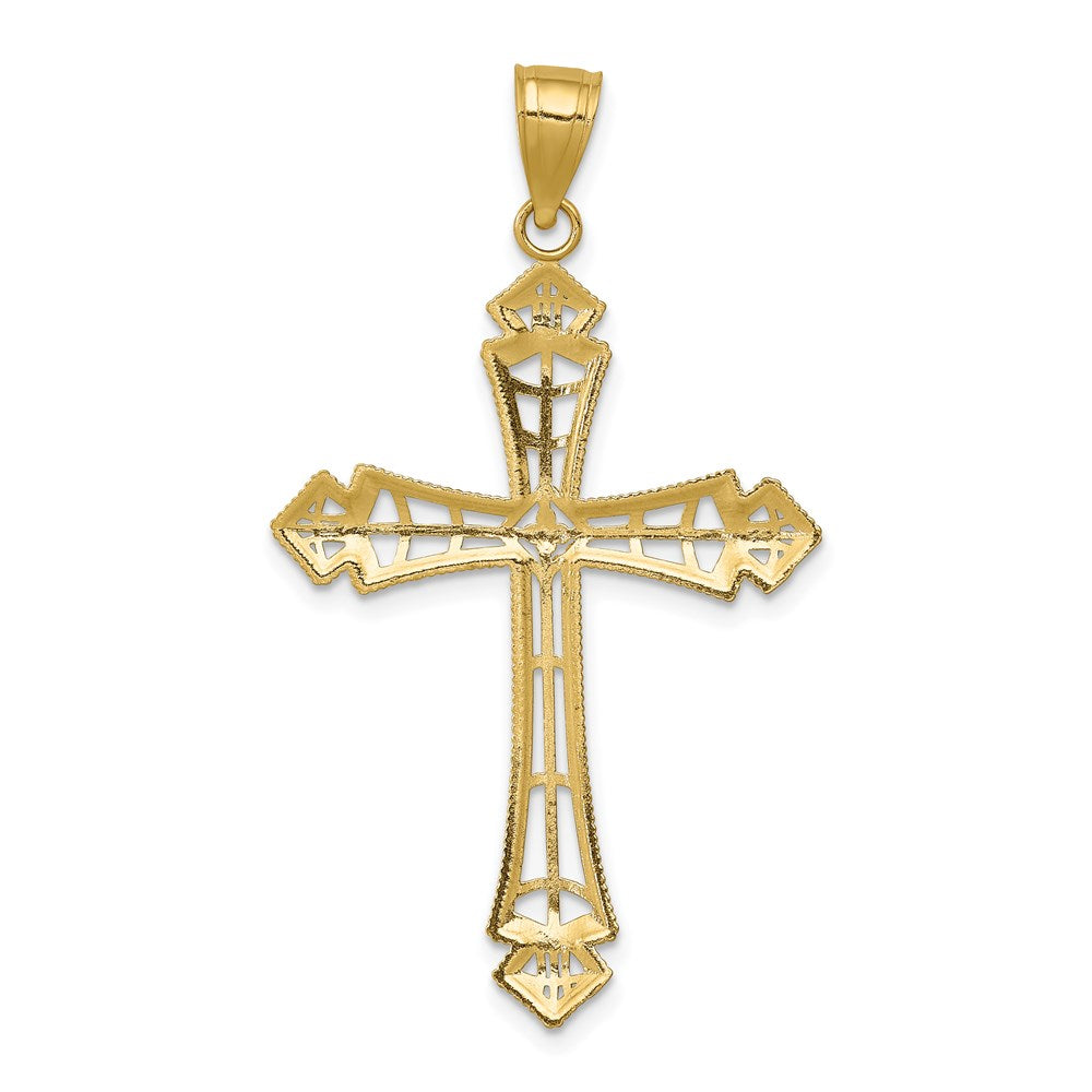 14k w/Rhodium Diamond-cut Cross Pendant