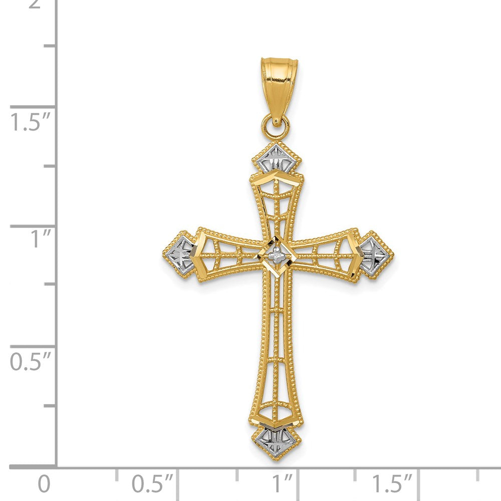 14k w/Rhodium Diamond-cut Cross Pendant
