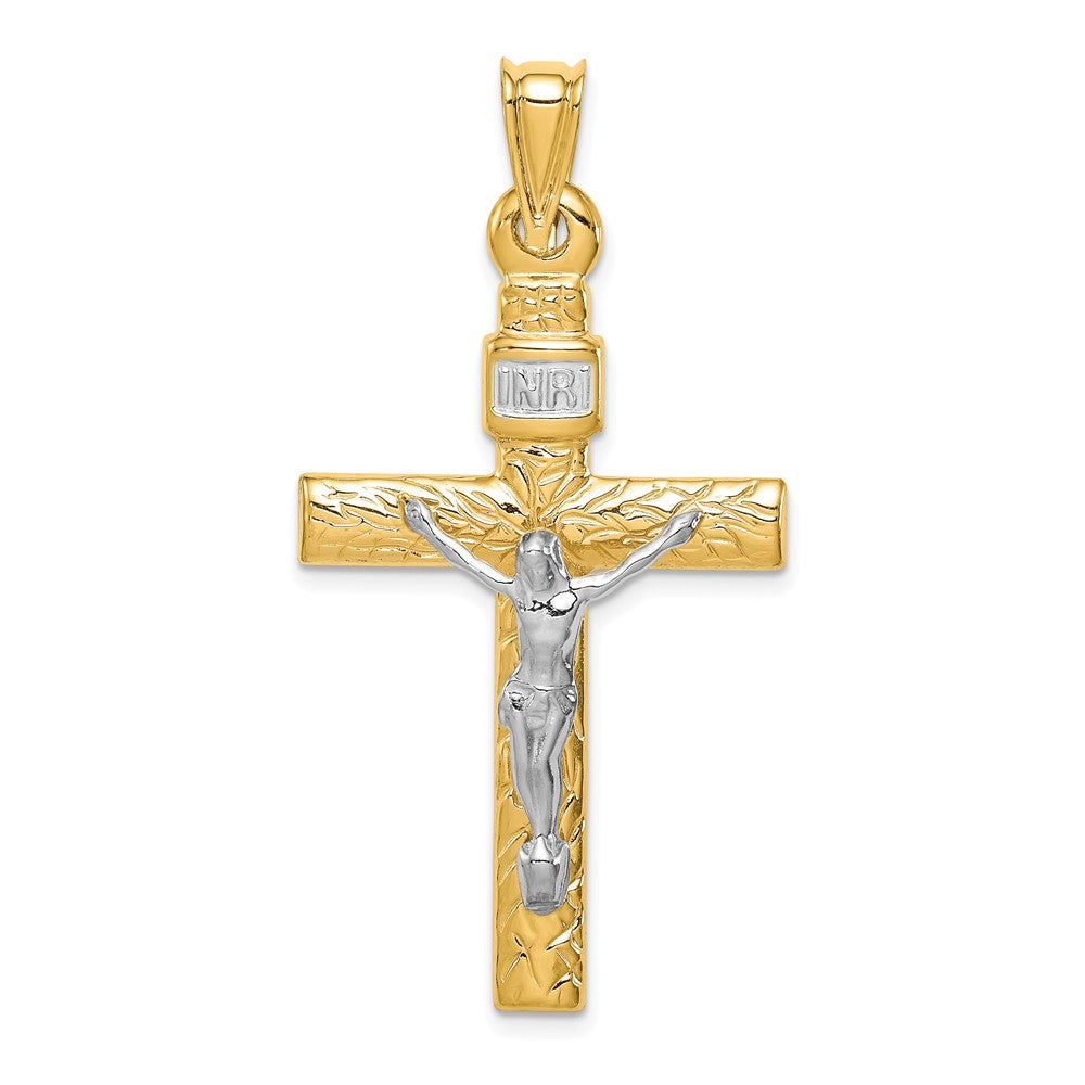 14K Two-Tone w/Rhodium Crucifix Pendant