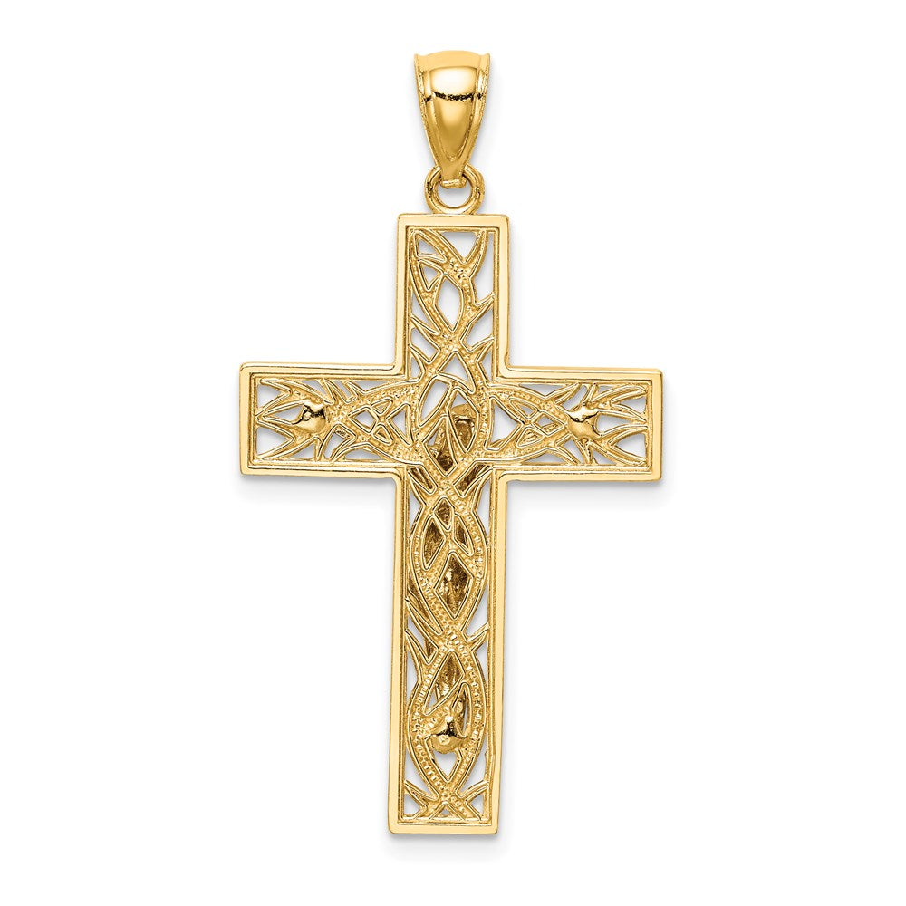 14K Two-Tone Satin Polished D/C Crucifix W/Vines Pendant