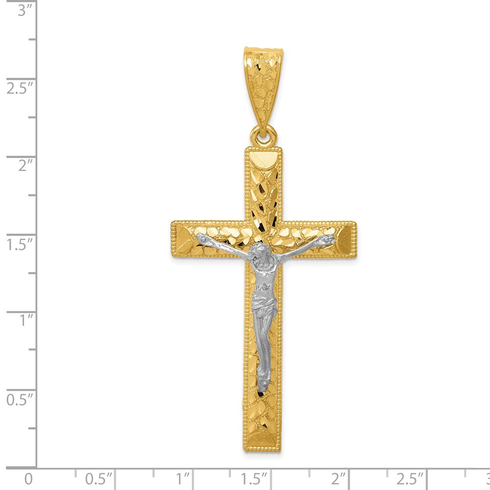 14k Two-tone Diamond-cut Crucifix Pendant