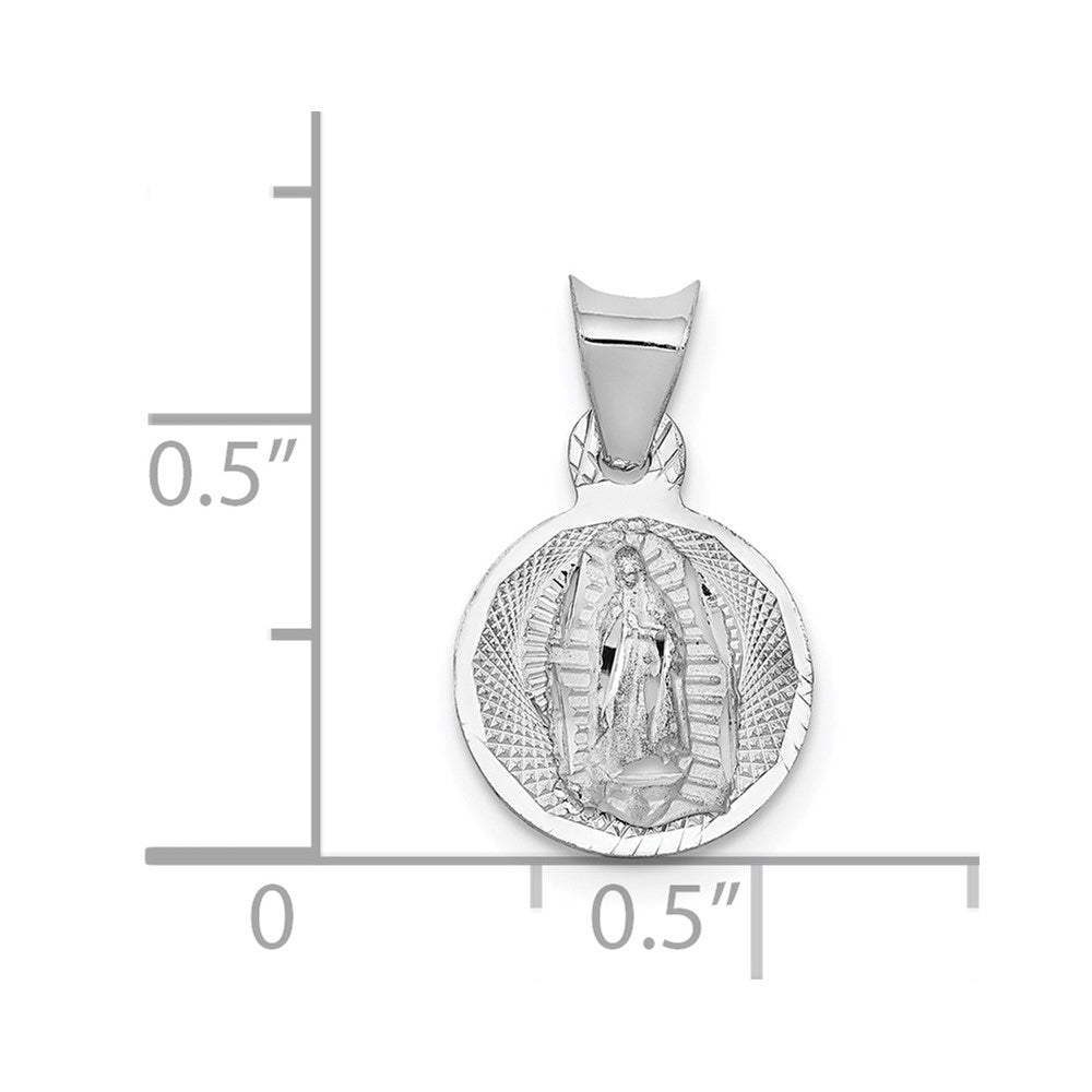 14k White Gold Our Lady of Guadalupe Semi-solid Round Pendant