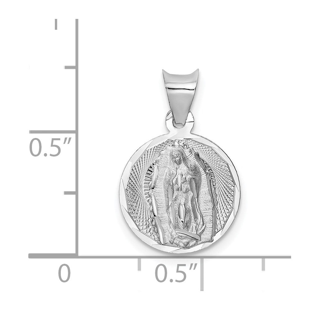 14k White Gold Our Lady of Guadalupe Semi-solid Round Pendant
