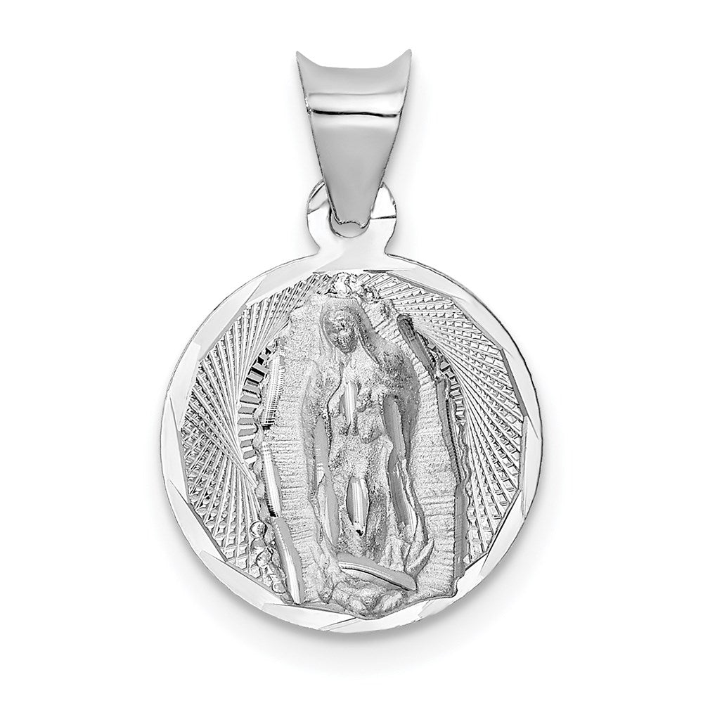 14k White Gold Our Lady of Guadalupe Semi-solid Round Pendant