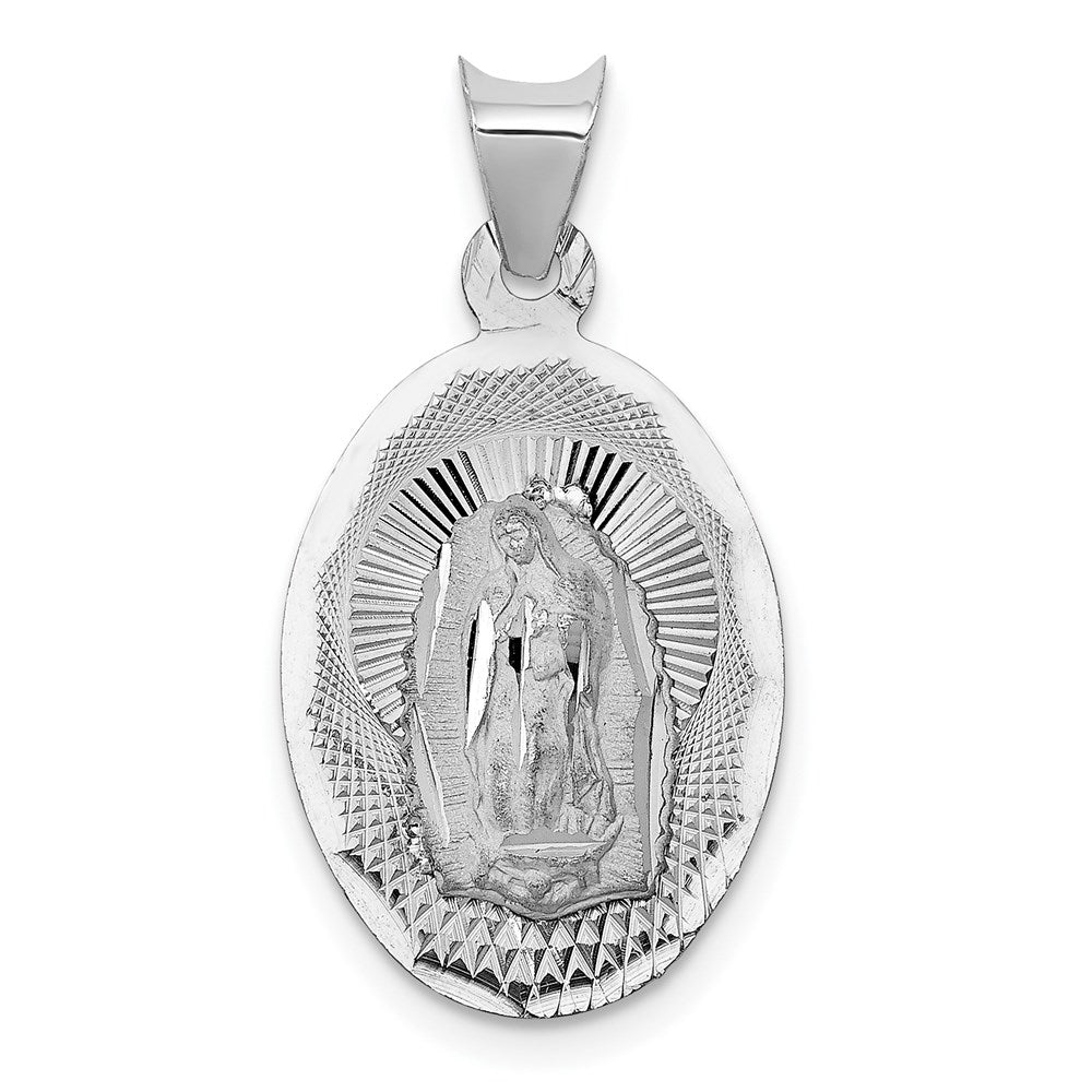14k White Gold Our Lady of Guadalupe Semi-solid Oval Pendant