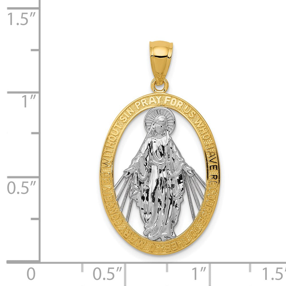 14k w/Rhodium Polished Miraculous Medal Pendant