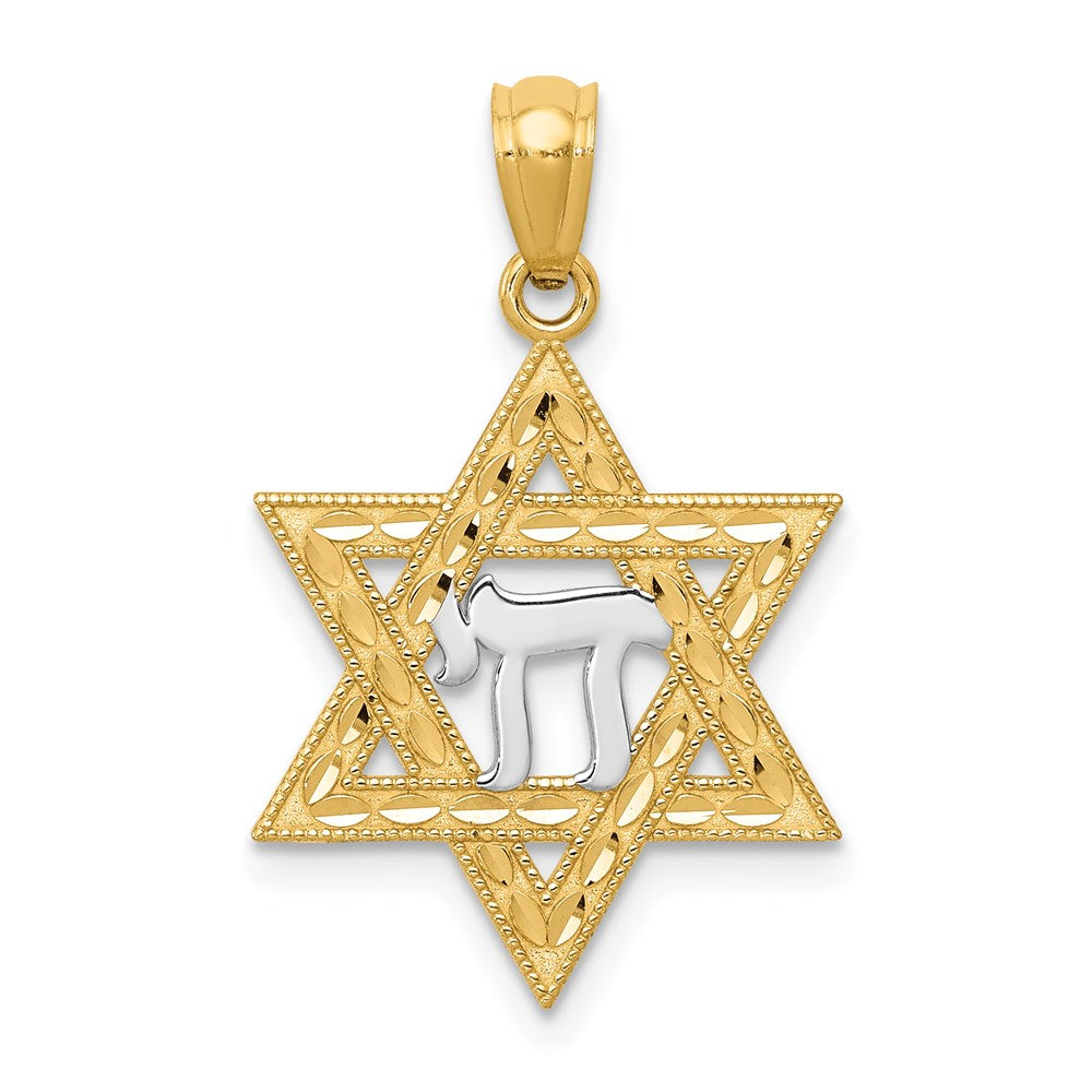 14k w/Rhodium Star of David w/Chai Pendant