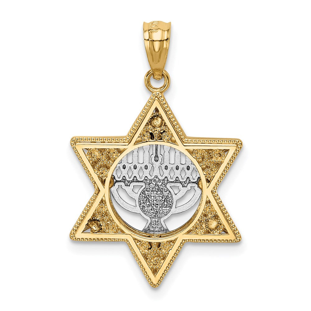 14K Two-Tone Star Of David and Menorah Pendant