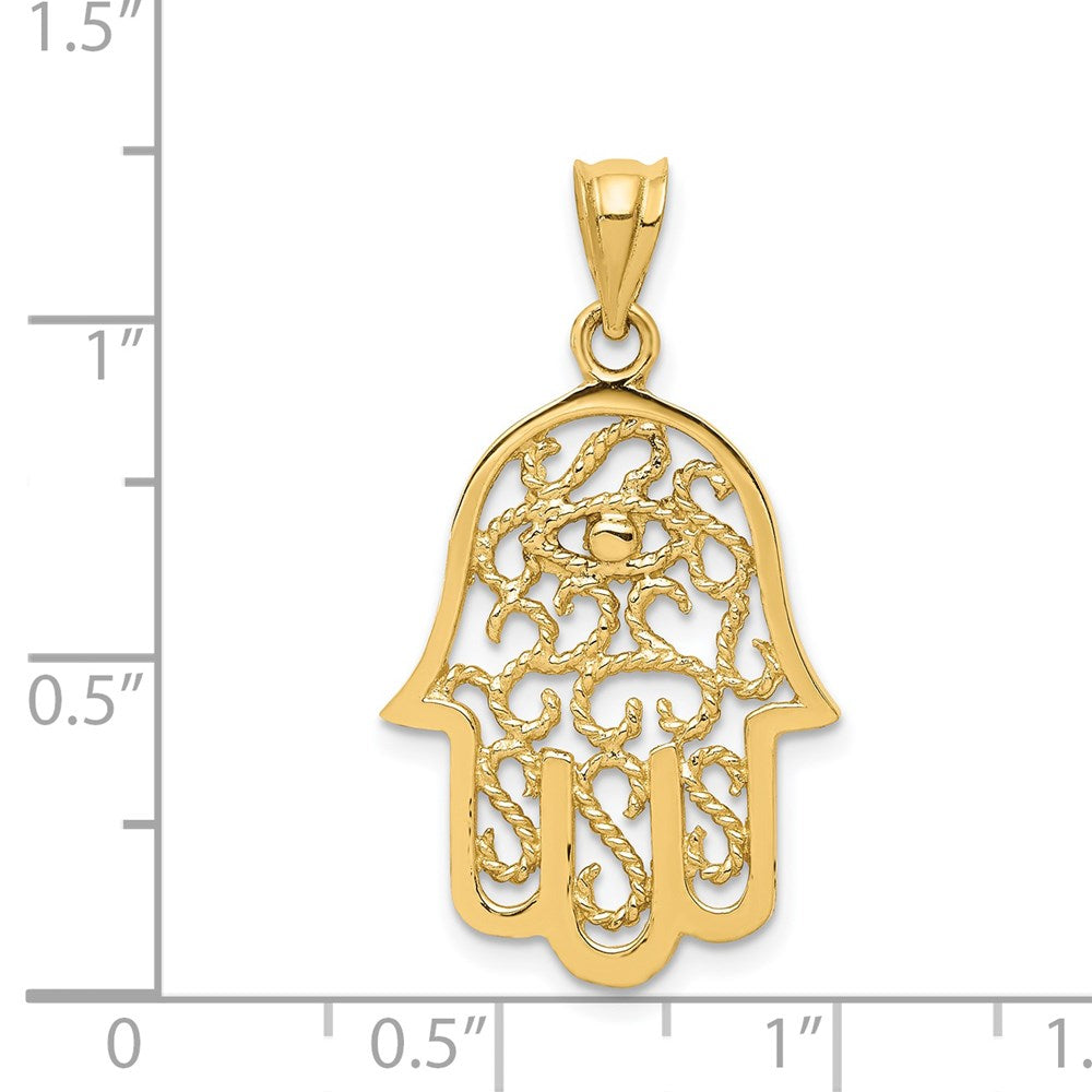 14k Polished Filigree Hamsa Pendant