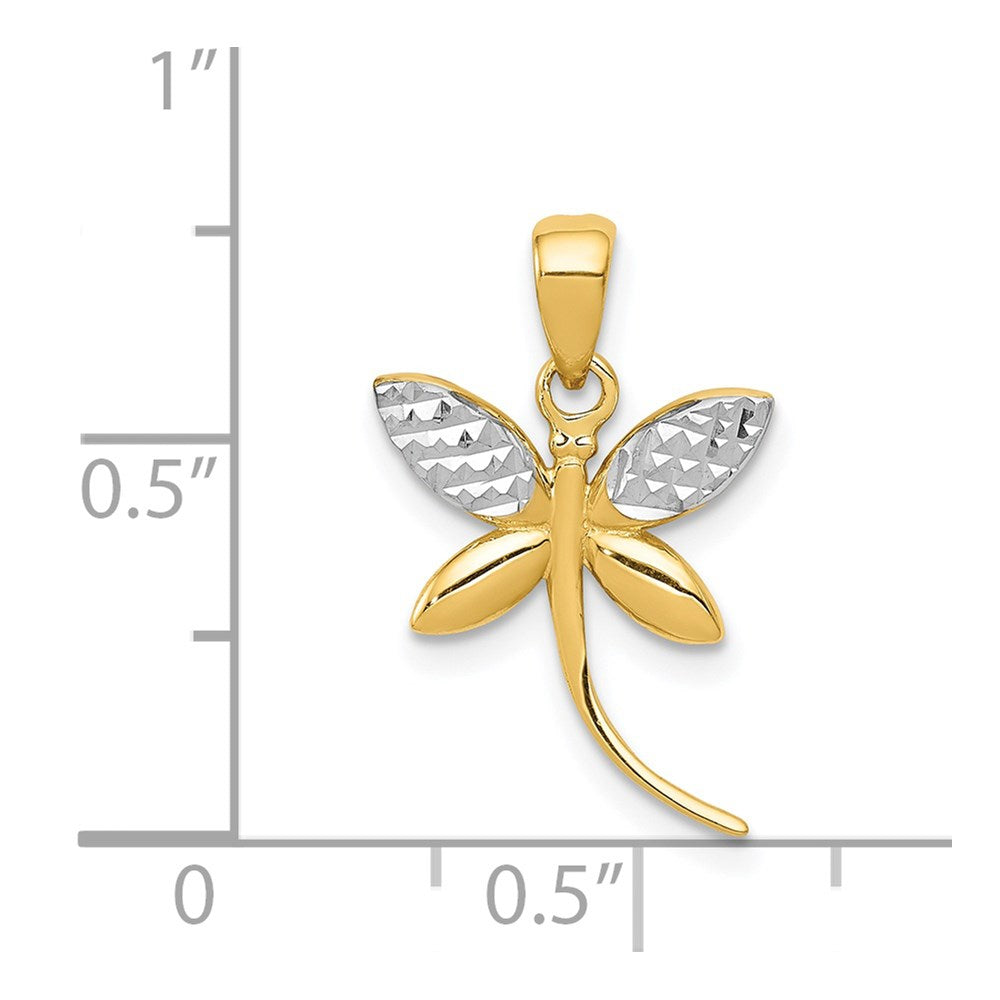 14k w/Rhodium D/C and Polished Dragonfly Pendant