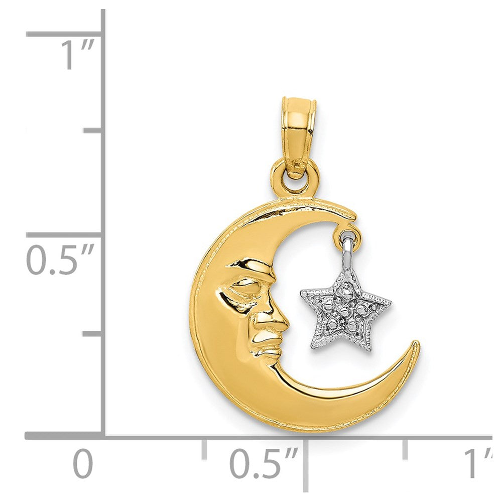 14k Two-Tone Polished Half Moon and Star Pendant